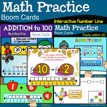 Preview of Addition Subtraction | Number Line | Boom Cards Bundle | Distance Learning