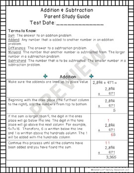 Preview of Add and Subtract Study Guide (with/without decimals) - Math SOLs 4.CE.1, 4.CE.4