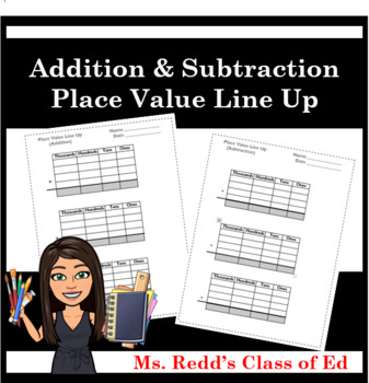 Preview of Addition & Subtraction Place Value Line Up (Editable)