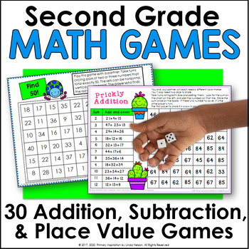 Preview of 2nd Grade EOY Math Review Dice Games - Add & Subtract within 20 - Place Value
