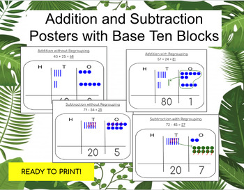 Preview of Addition/Subtraction Posters using base ten blocks with Place Value Charts
