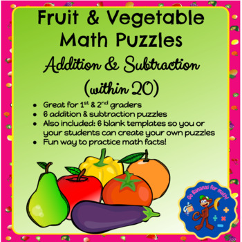 Preview of Addition & Subtraction Puzzles (within 20; fruit and vegetable theme)