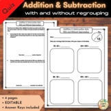 Addition & Subtraction Quiz/Test with and without Regroupi