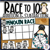 Addition & Subtraction Race to 10 - a 10s Frame Game - PENGUIN