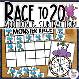 Addition & Subtraction Race to 20 - a 10s Frame Game - MONSTERS