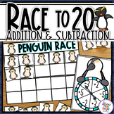 Addition & Subtraction Race to 20 - a 10s Frame Game - PENGUIN