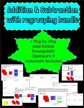 Preview of Addition Subtraction Regrouping Bundle--6 Mini-lessons, classwork, homework