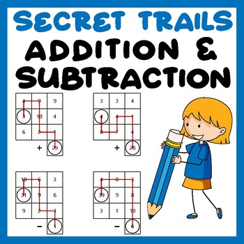 Preview of Addition & Subtraction Secret Trails Puzzle Math Worksheets