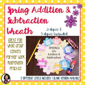 Preview of Addition & Subtraction Spring Wreath Activity