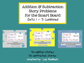 Preview of Addition & Subtraction Story Problems SMART BOARD sets 1-3
