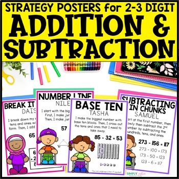 Preview of 2-3 Digit Addition & Subtraction With Regrouping Anchor Chart Strategy Posters