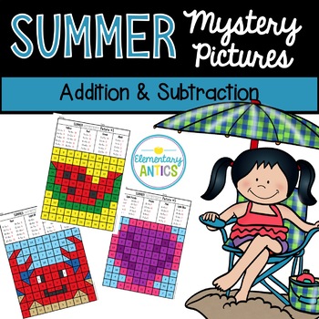 Preview of Addition & Subtraction Summer Mystery Pictures