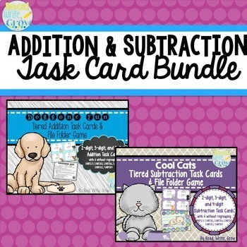 Preview of Addition & Subtraction Task Cards & File Folder Game {BUNDLE}