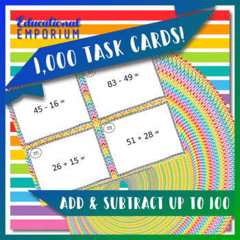 Preview of Addition & Subtraction Task Cards (within 100) Add & Subtract up to 100, 2.NBT.5