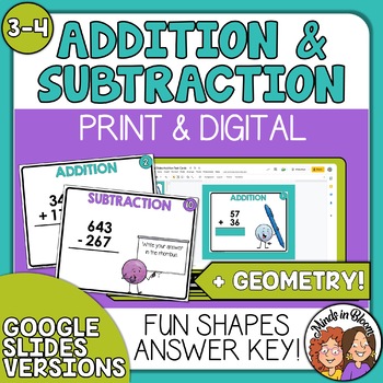 Preview of Addition and Subtraction Task Cards - Fun Shapes Answer Sheet - Print & Digital!