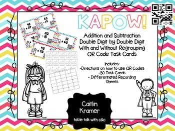 Preview of Two Digit by Two Digit Addition & Subtraction Task Cards with QR Codes