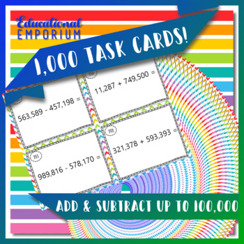 Preview of Addition & Subtraction Task Cards (within 1,000,000) Add & Subtract, 4NBT4