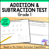 Addition & Subtraction Test - Grade 1 Math Assessment (Ontario)