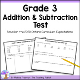Addition & Subtraction Test - Grade 3 Math (Ontario)