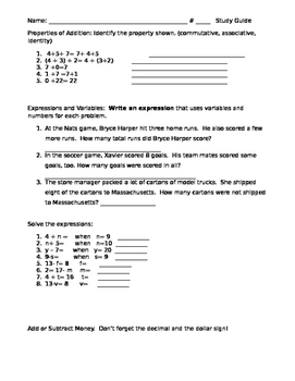 Preview of Addition & Subtraction Test/Study Guide