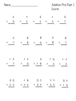 Addition & Subtraction Pre and Post Tests Basic facts (Includes word ...