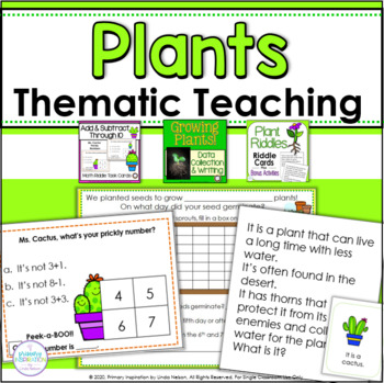Preview of Plants Math and Literacy Activities - Science Themed Math & Vocabulary Riddles