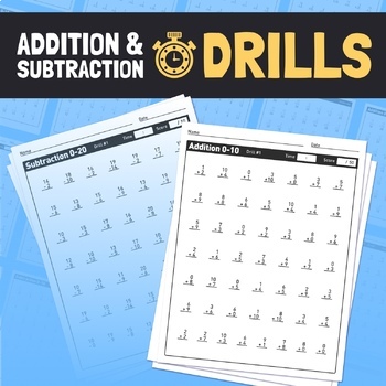 Preview of Addition & Subtraction Timed Drills | No Prep Adding & Subtracting Printable