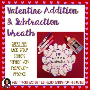 Preview of Addition & Subtraction Valentine's Day Wreath Activity