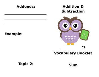 Preview of Addition & Subtraction Vocab Booklet