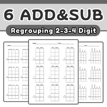 Preview of Addition & Subtraction With Regrouping Template, 2-3-4 Digits Math Signs.