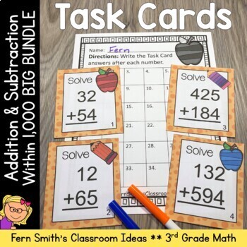 Preview of Addition & Subtraction Within 1,000 Task Card Bundle