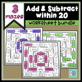 Addition Subtraction Within 20 Worksheet Bundle