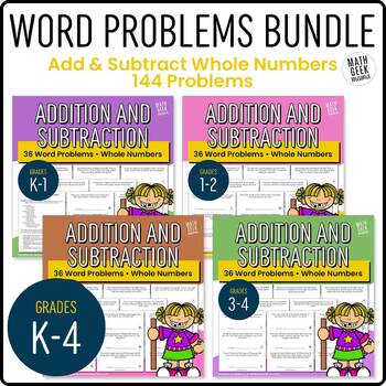 Preview of Addition & Subtraction Word Problems BUNDLE - Grades K-4