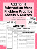 Addition & Subtraction Word Problems Practice Sheets & Quizzes