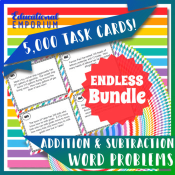 Preview of Addition & Subtraction Word Problems Task Cards ENDLESS Bundle