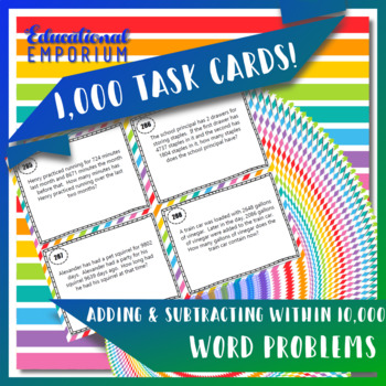 Preview of Addition & Subtraction Word Problems Task Cards (within 10,000)
