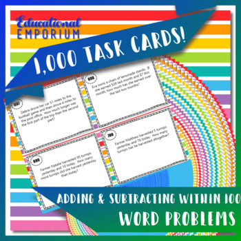 Preview of Addition & Subtraction Word Problems Task Cards (within 100)