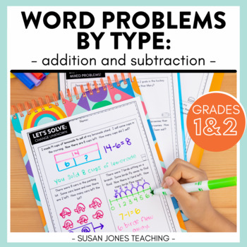 Preview of Addition & Subtraction Word Problems by Type! Anchor charts | Practice Sheets