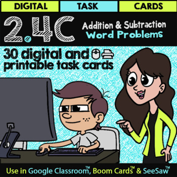 Preview of Addition & Subtraction Word Problems for Google Slides™ & Boom Cards™ TEK 2.4C