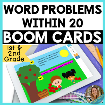 Preview of Addition & Subtraction Word Problems within 20 BOOM CARDS - 1.OA.A.1, 2.OA.B.2