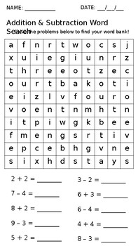 Preview of Addition & Subtraction Word Search