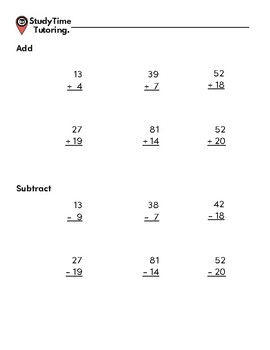 Addition & Subtraction Worksheet by StudyTime Tutoring | TpT