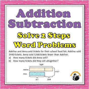 Preview of Addition Subtraction Worksheets 2 Steps Word Problems 3rd 4th Grade (Bar Models)