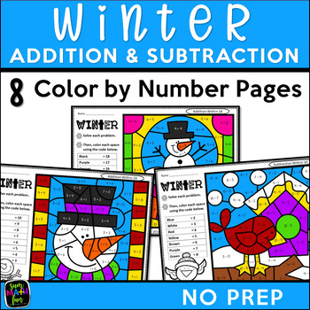 Preview of Color by Number Code Addition and Subtraction Within 20 Winter Math Activities