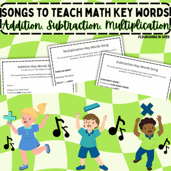 Preview of Addition, Subtraction and Multiplication Key Words Songs - Word Problems