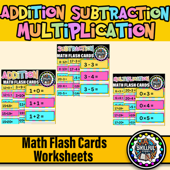 Preview of Addition , Subtraction and Multiplication Math Fact Flashcards Printable