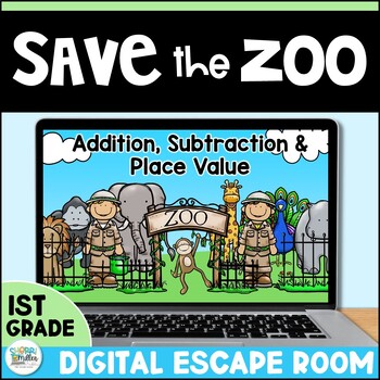 Preview of Addition & Subtraction within 20 & Place Value 1st Grade Digital Zoo Escape Room