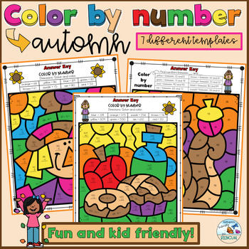 Preview of Addition Subtraction greater less than FALL Halloween Color by Number Bilingual 