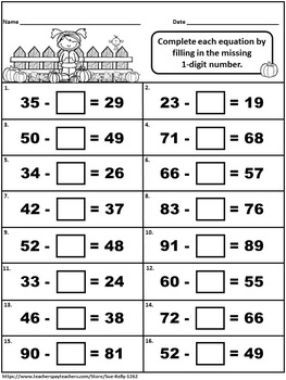 Adding and Subtracting within 100 Fall by Sue Kelly | TpT