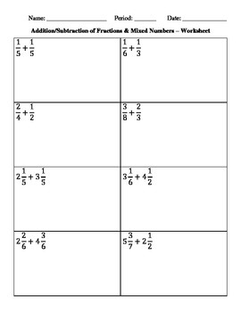 adding and subtracting fractions with unlike denominators worksheets teaching resources tpt